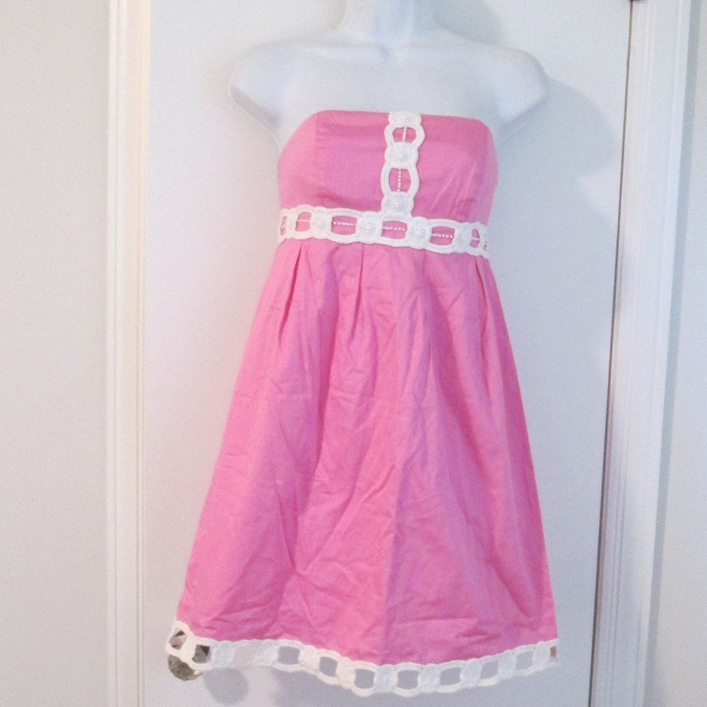 ~ Lilly Pulitzer Pink White Lace Strapless Dress ~